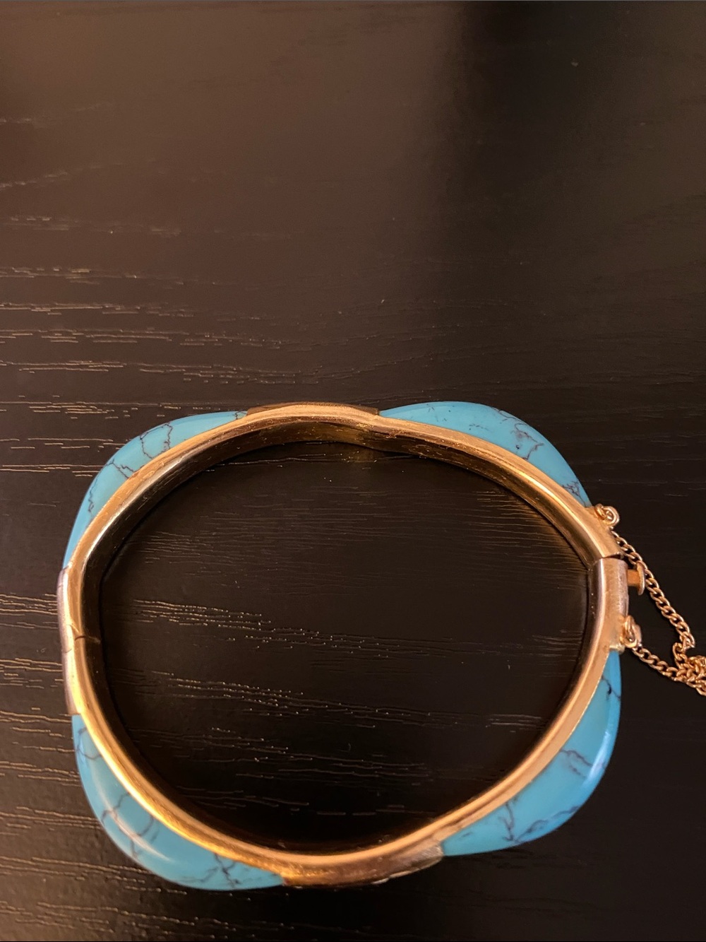 Vintage 60’s Faux Turquoise and Gold Tone Bangle Bracelet - Picture 5 of 7